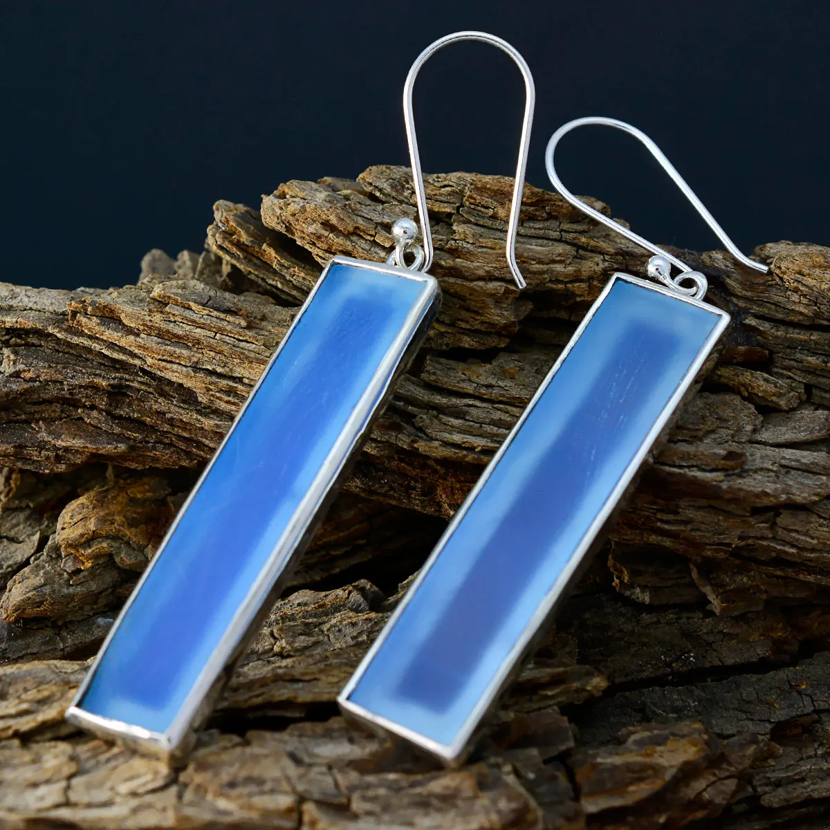 Riyo Drop-Dead Gorgeous 925 Sterling Silver Earring For Femme Blue Chalcedony Earring Bezel Setting Blue Earring Dangle Earring