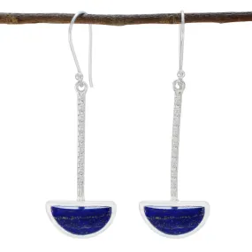 Riyo Genuine Gems fancy Cabochon Nevy Blue Lapis Lazuli Silver Earring gift for new years day