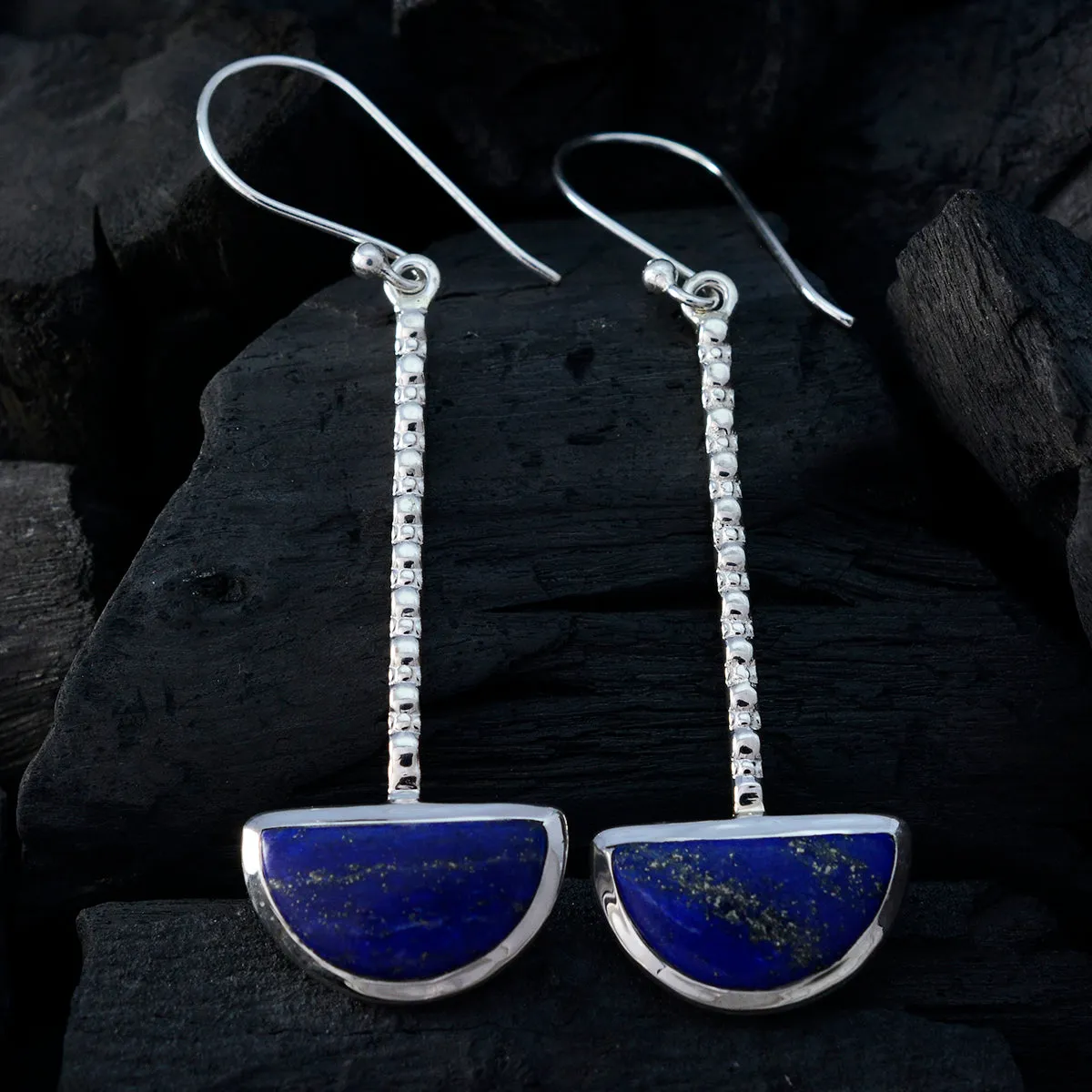 Riyo Genuine Gems fancy Cabochon Nevy Blue Lapis Lazuli Silver Earring gift for new years day