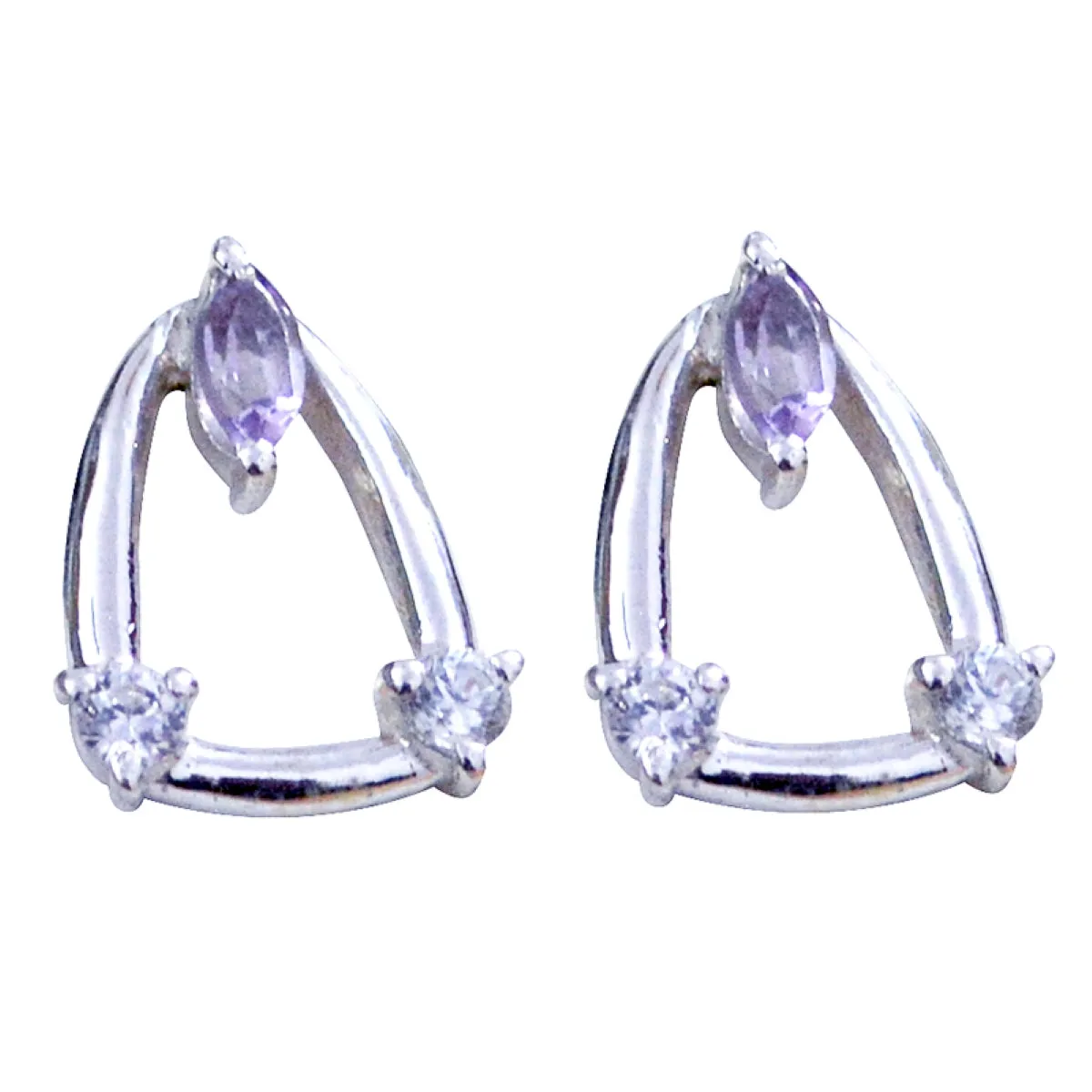 Riyo Genuine Gems multi shape Faceted Purple Amethyst Silver Earring gift for new years day