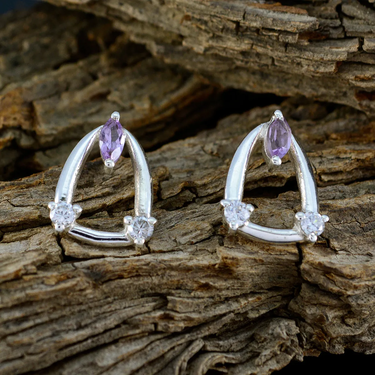 Riyo Genuine Gems multi shape Faceted Purple Amethyst Silver Earring gift for new years day