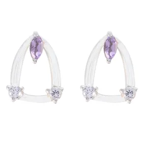 Riyo Genuine Gems multi shape Faceted Purple Amethyst Silver Earring gift for new years day