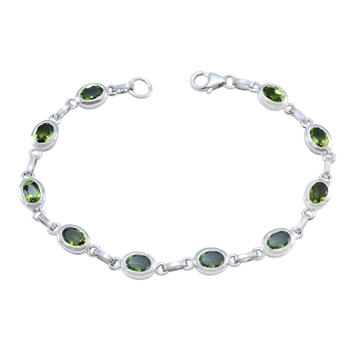 Riyo Genuine Gems Oval Faceted Green Peridot Silver Bracelets gift for independence day