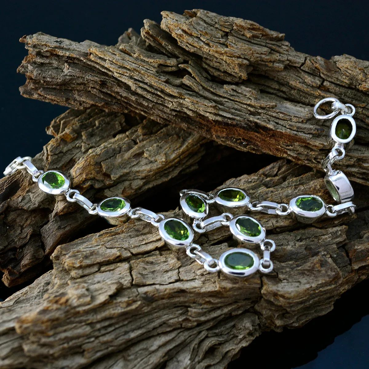 Riyo Genuine Gems Oval Faceted Green Peridot Silver Bracelets gift for independence day