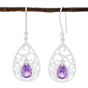 Riyo Genuine Gems Pear Faceted Purple Amethyst Silver Earring gift for boxing day