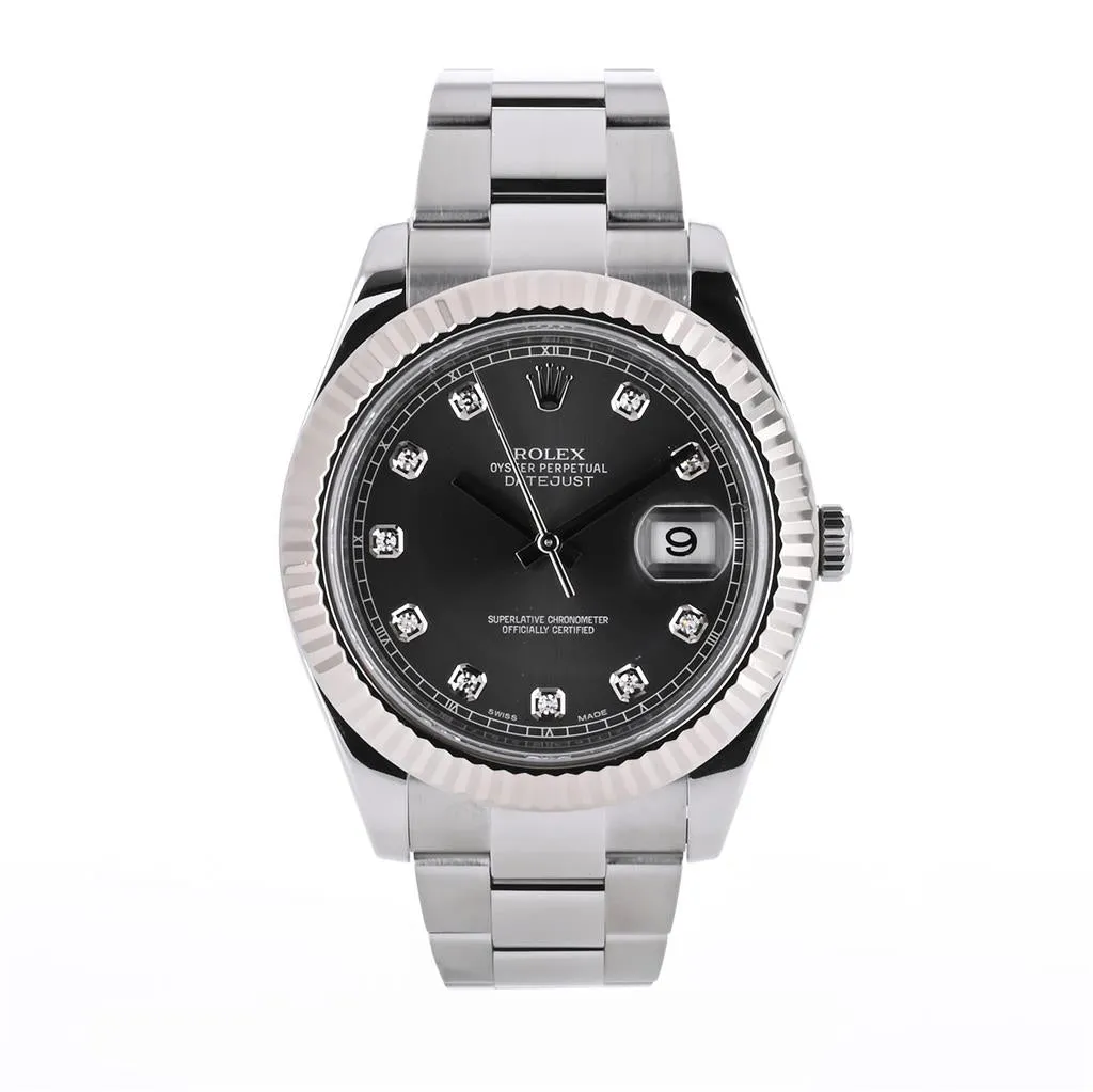 Rolex | 41mm Datejust II, Stainless Steel, Diamond Index, Fluted Bezel, Oyster - 116334