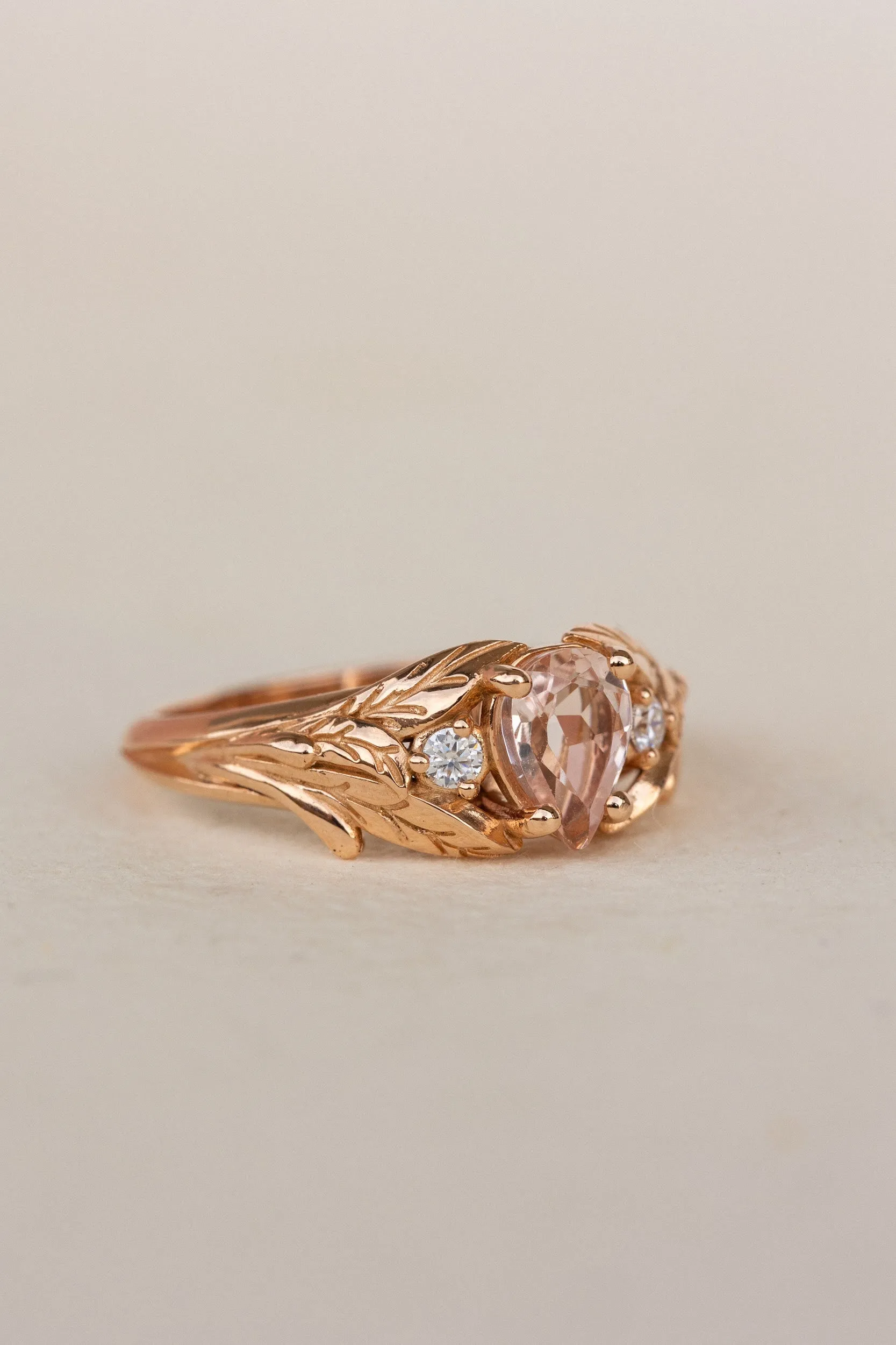 Rose morganite and side diamonds engagement ring / Wisteria