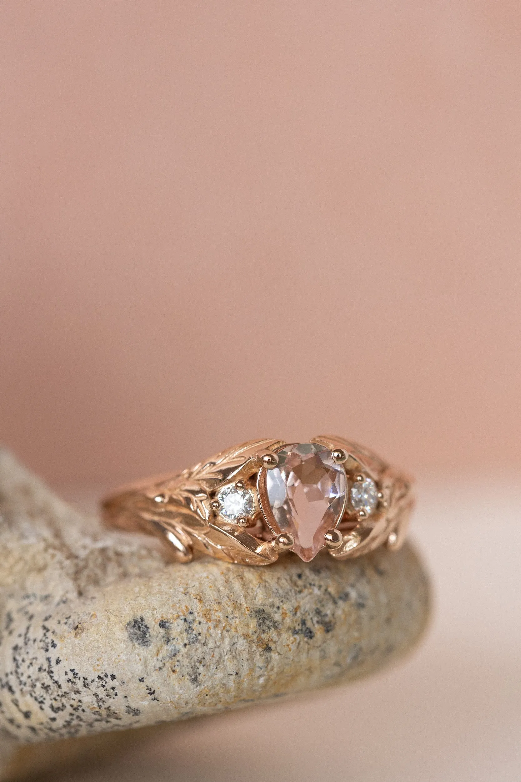 Rose morganite and side diamonds engagement ring / Wisteria