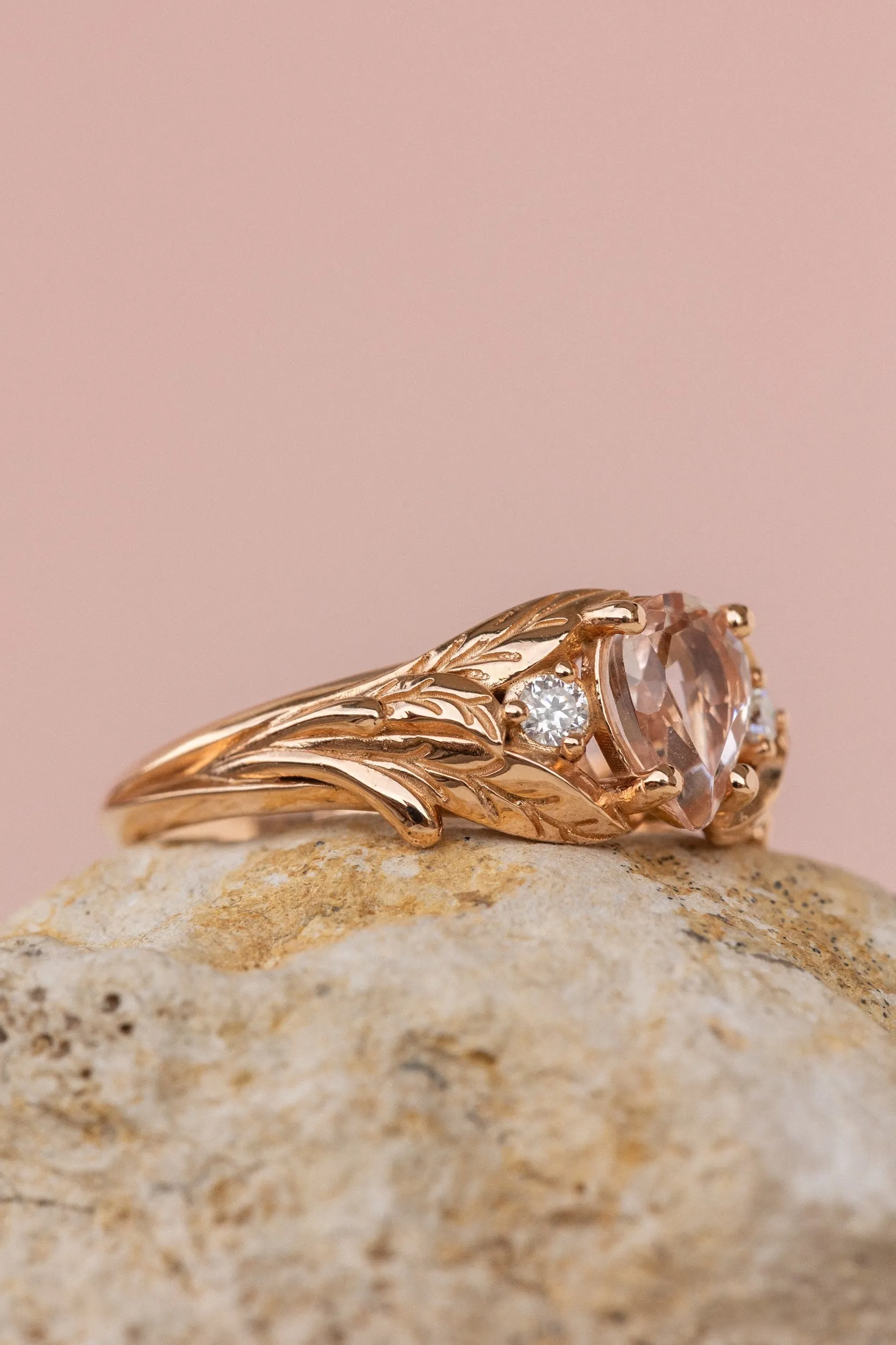 Rose morganite and side diamonds engagement ring / Wisteria