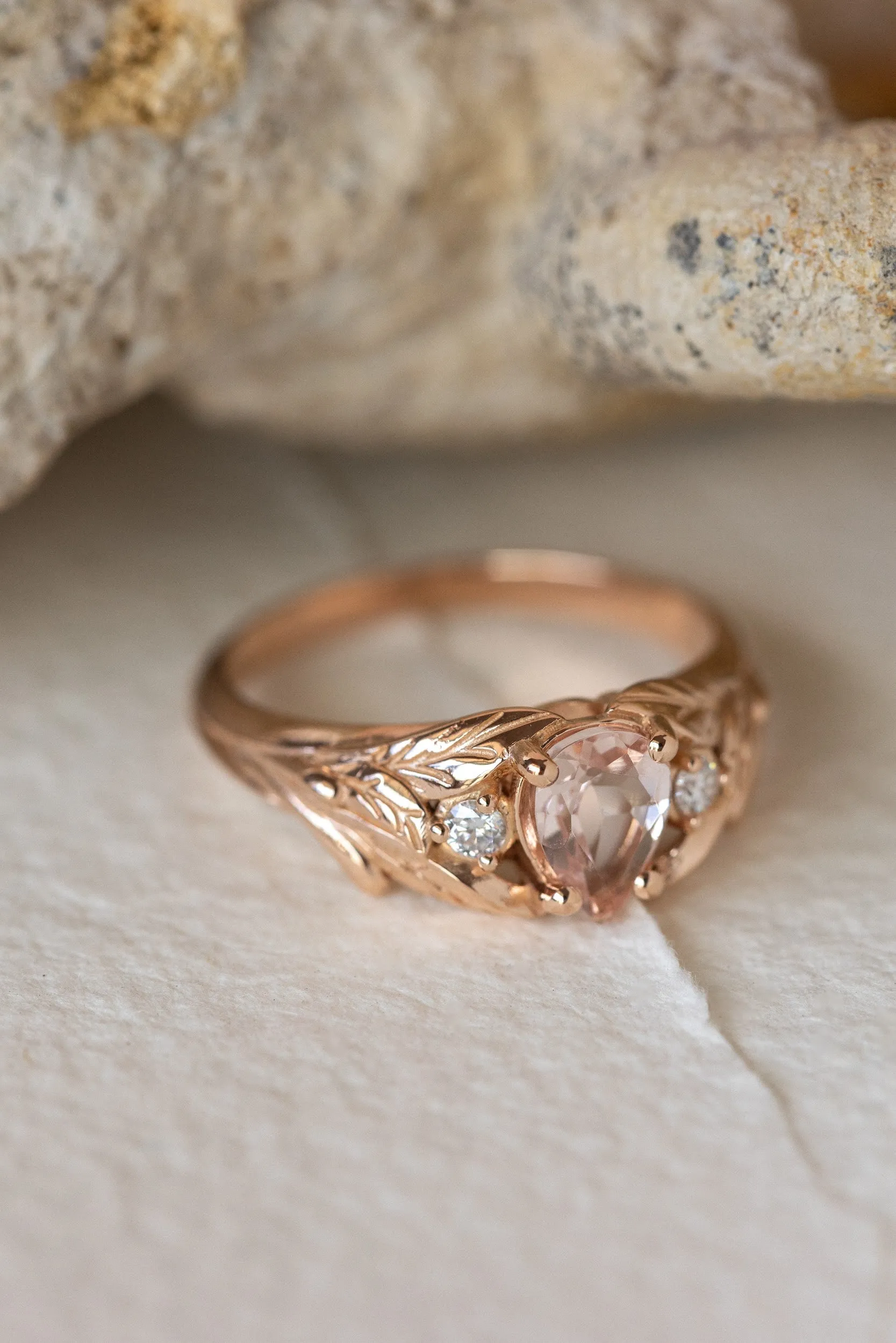 Rose morganite and side diamonds engagement ring / Wisteria