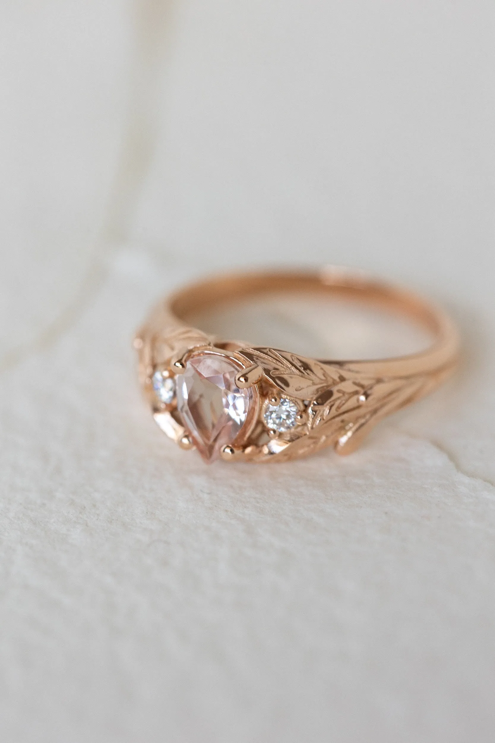 Rose morganite and side diamonds engagement ring / Wisteria