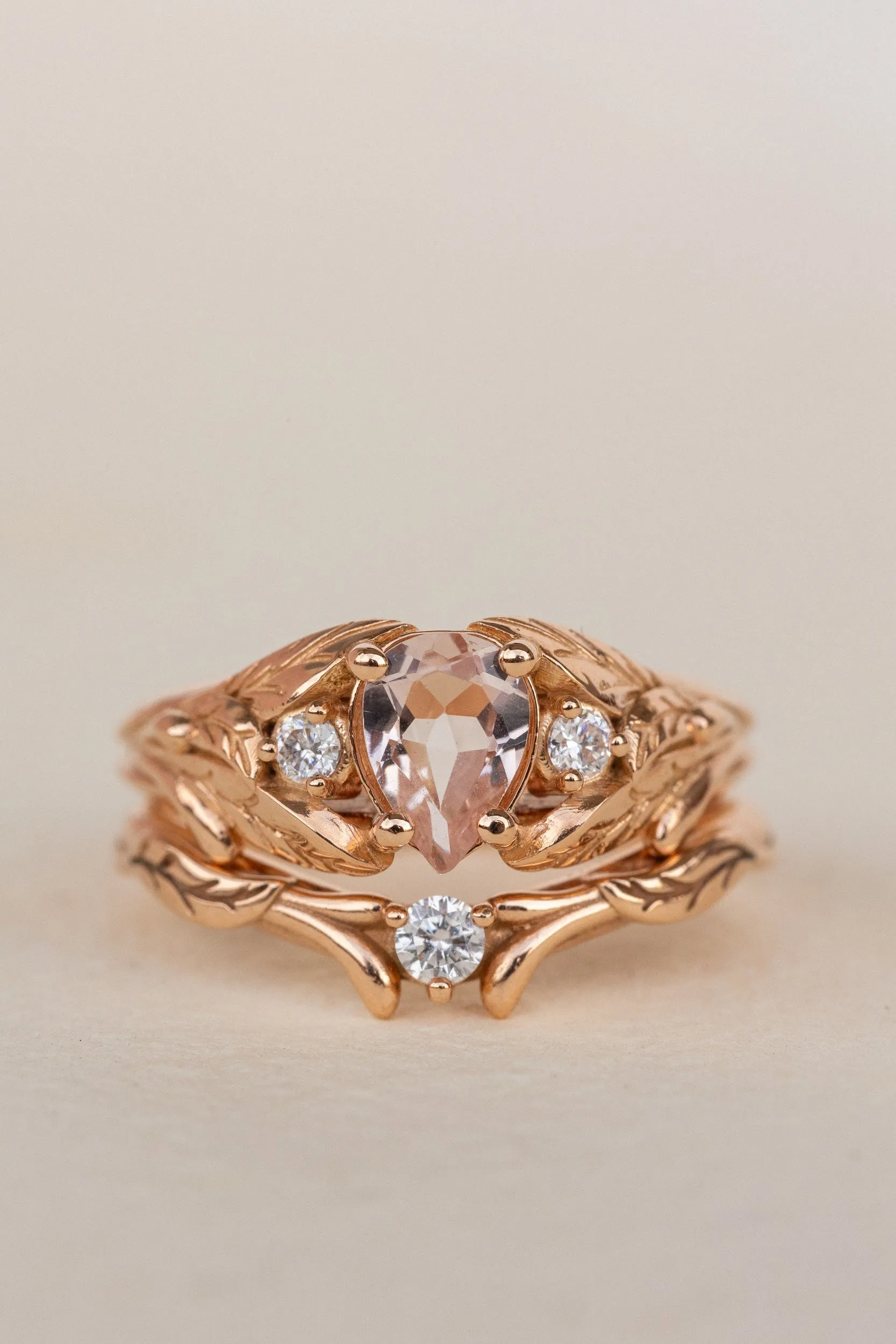 Rose morganite and side diamonds engagement ring / Wisteria