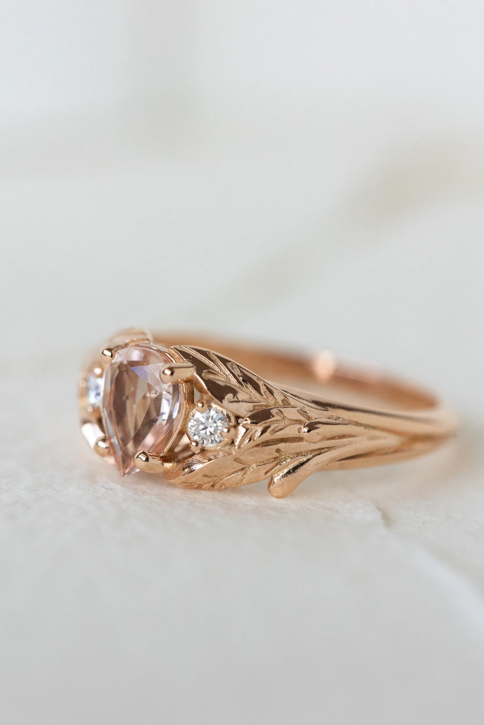 Rose morganite and side diamonds engagement ring / Wisteria