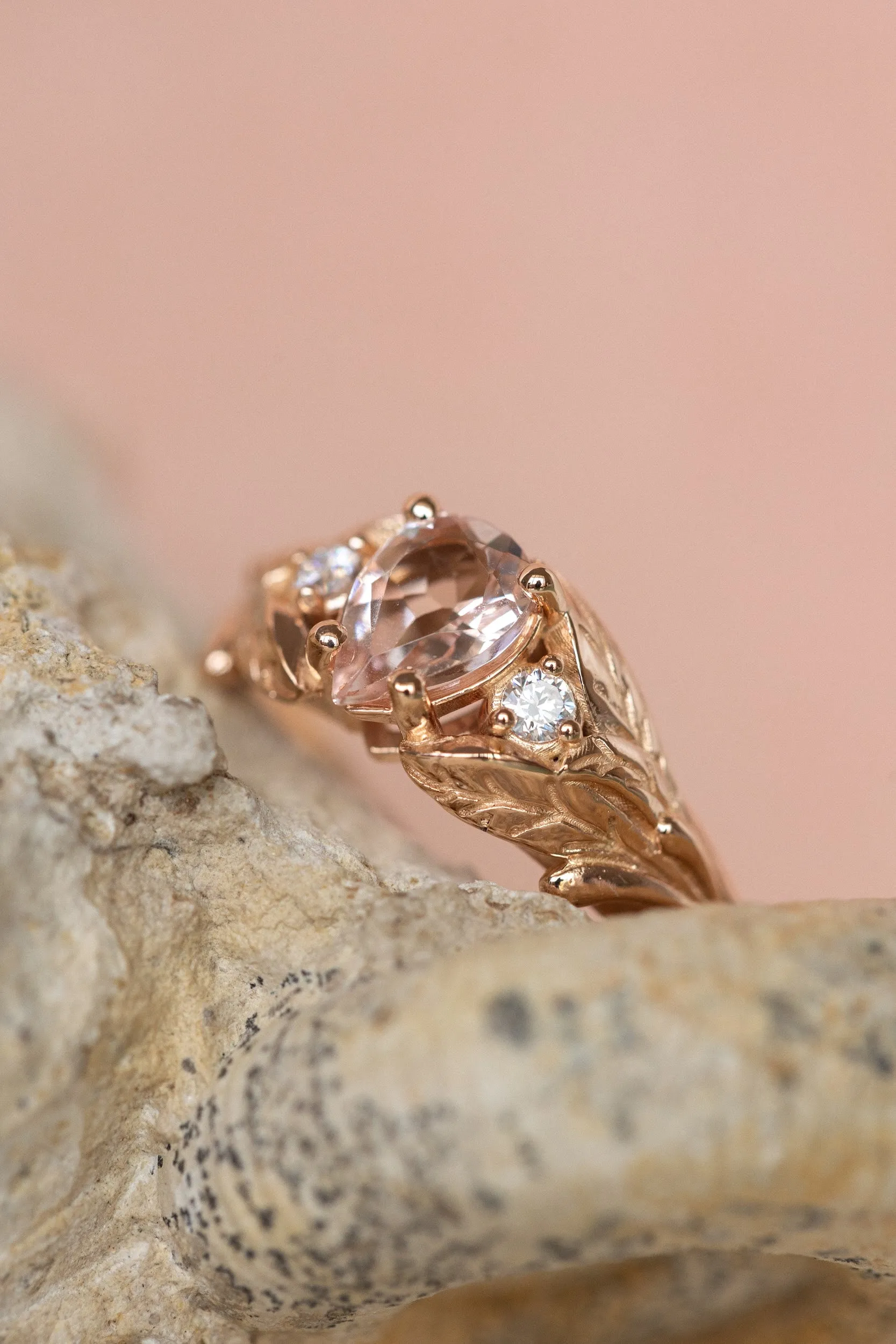 Rose morganite and side diamonds engagement ring / Wisteria