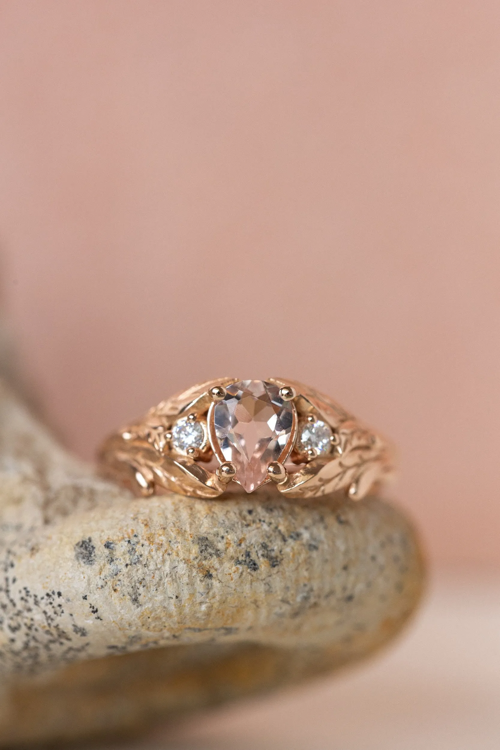 Rose morganite and side diamonds engagement ring / Wisteria