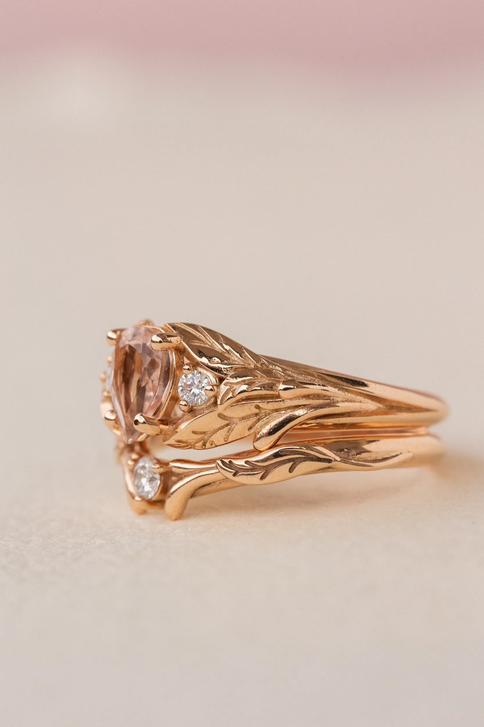 Rose morganite and side diamonds engagement ring / Wisteria