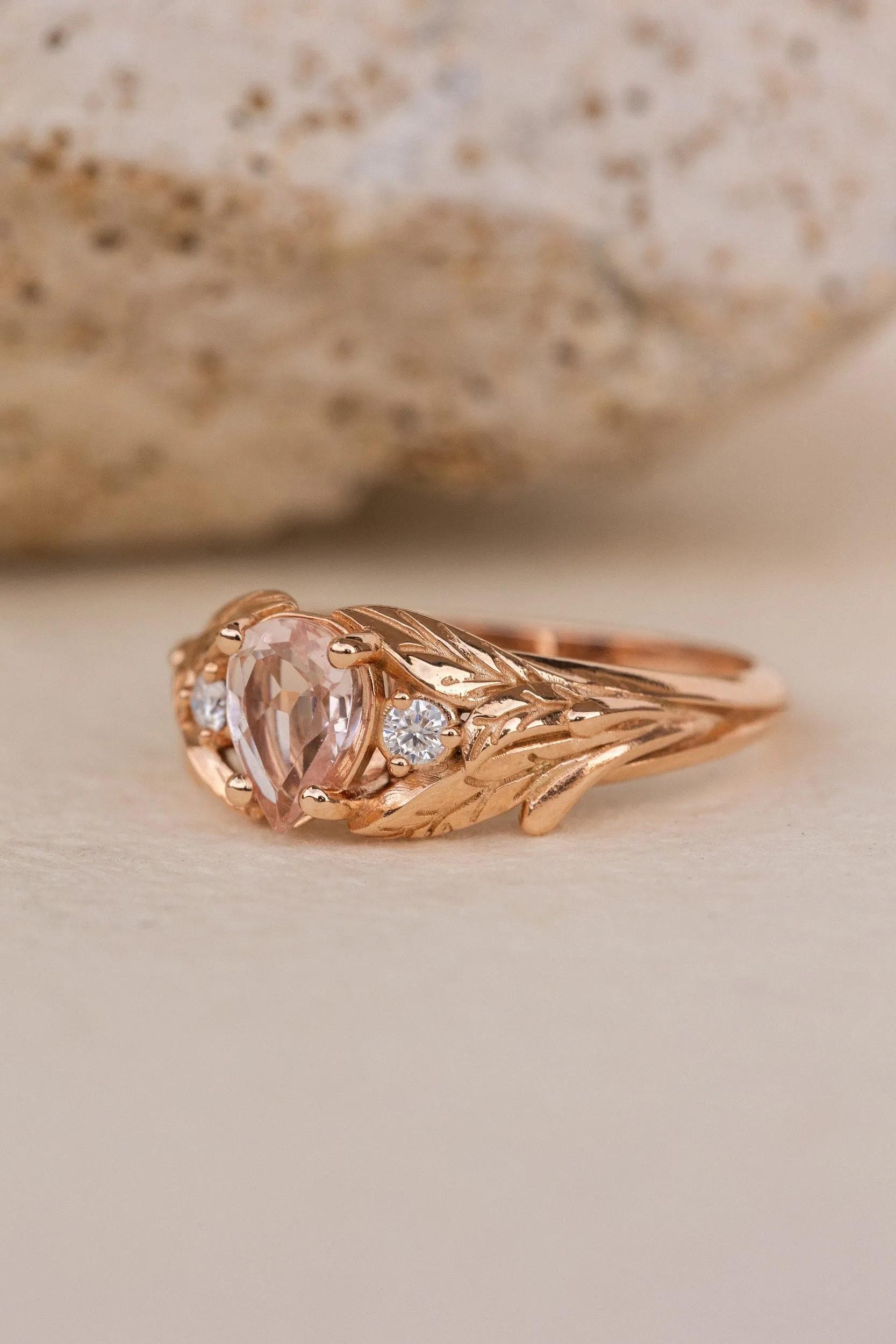 Rose morganite and side diamonds engagement ring / Wisteria