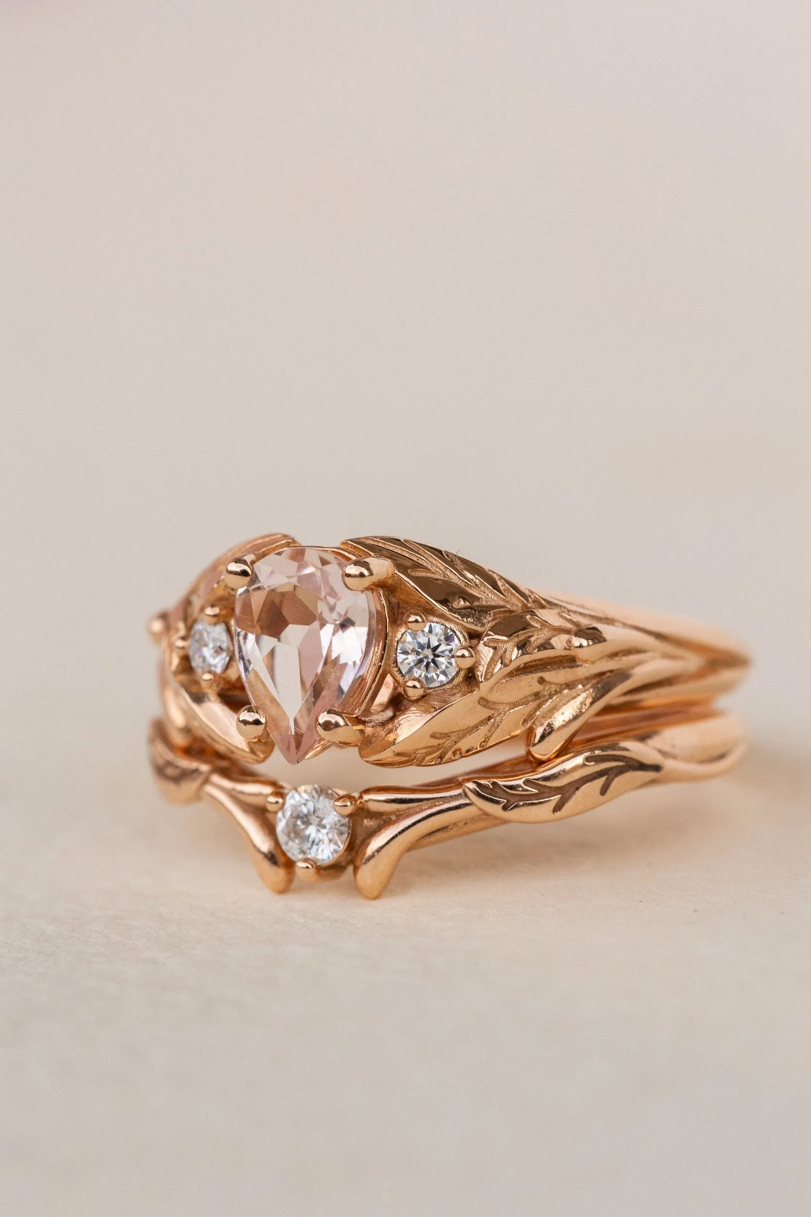 Rose morganite and side diamonds engagement ring / Wisteria