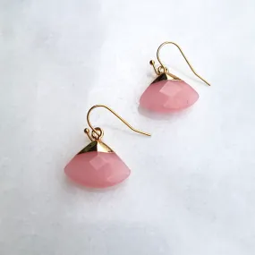 Rose Quartz Fan Single Gem Drop  Earrings