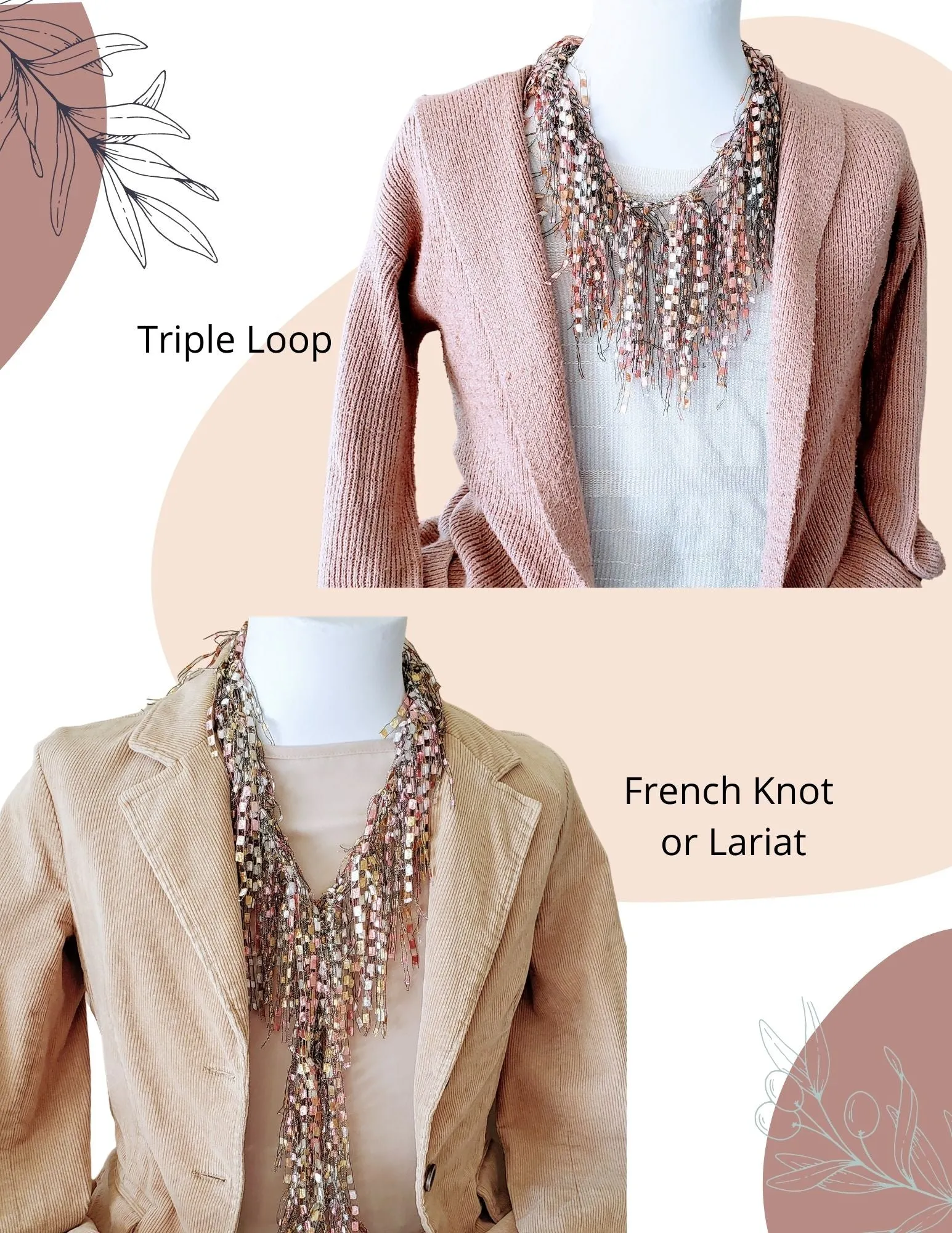 Rose Tan Scarf Statement Necklace Scarf - Limited Edition