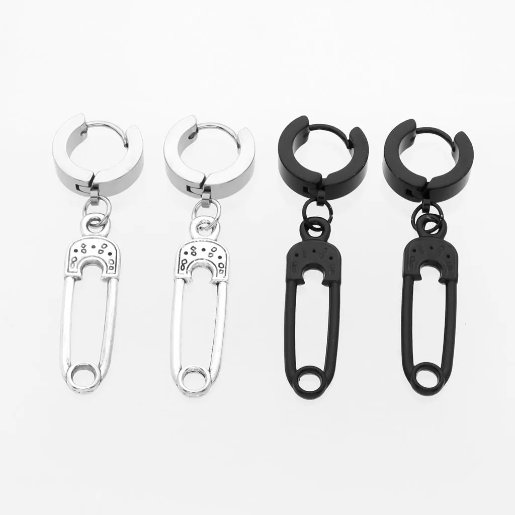 Safety Pin Dangle Huggie Hoop Earrings