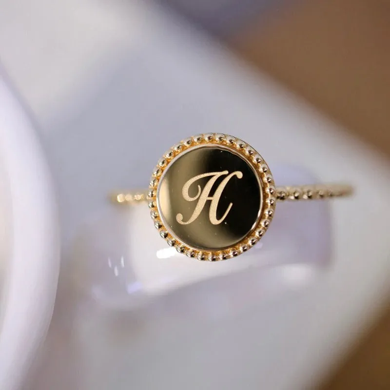 Script Letter Ring 18K Yellow Gold, Initial Ring