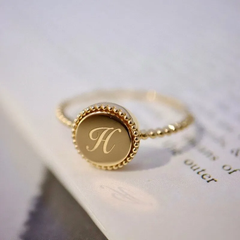 Script Letter Ring 18K Yellow Gold, Initial Ring