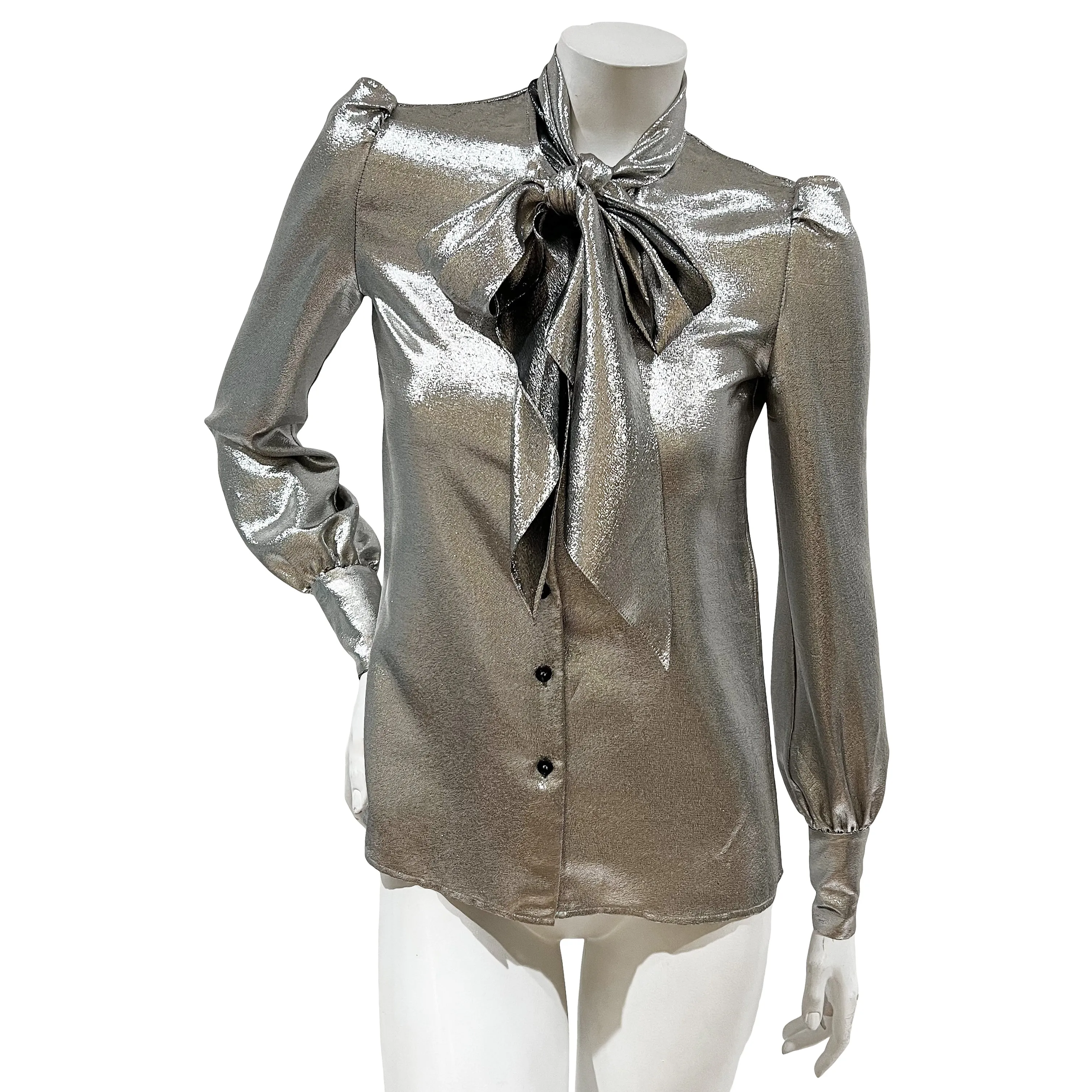 Silver Lurex Scarf Neck Blouse