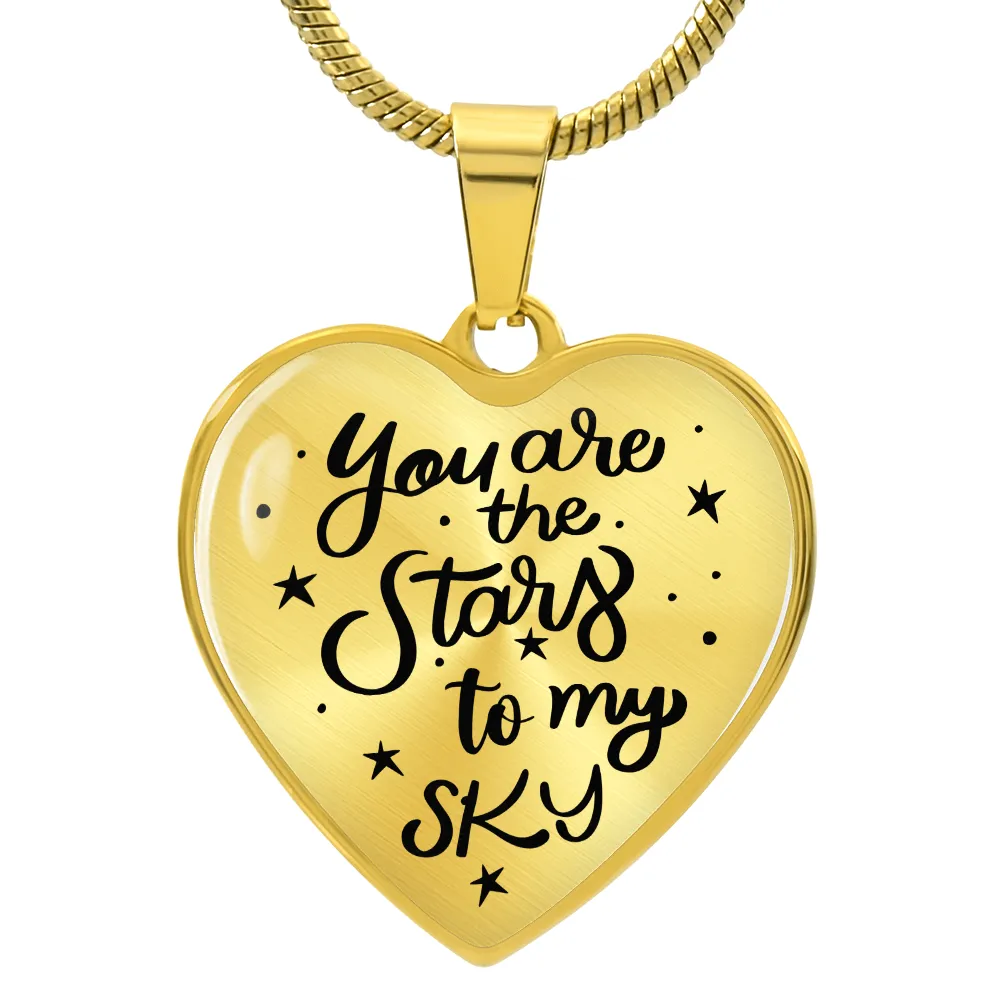 Silver Women Heart Necklace - You Are the Stars to My Sky Snake Chain