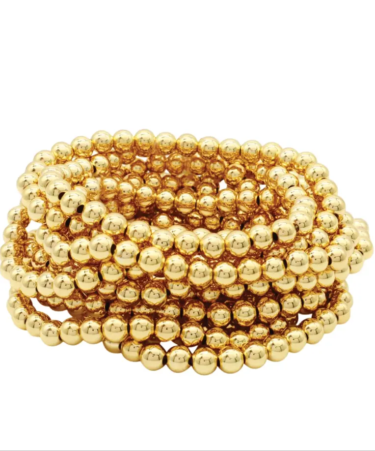 Single 6mm Beaded Stretch Bracelet- Gold