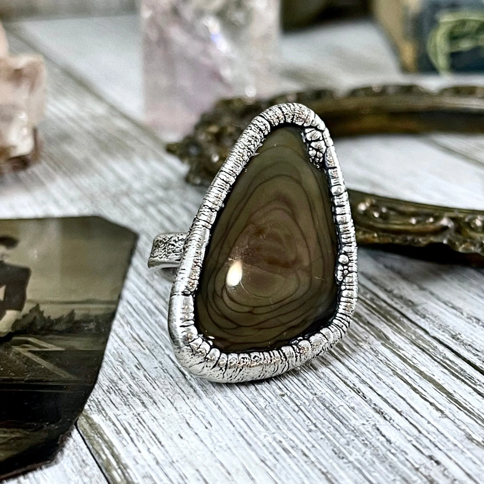 Size 8 Large Imperial Jasper Statement Ring in Fine Silver / Foxlark Collection - One of a Kind