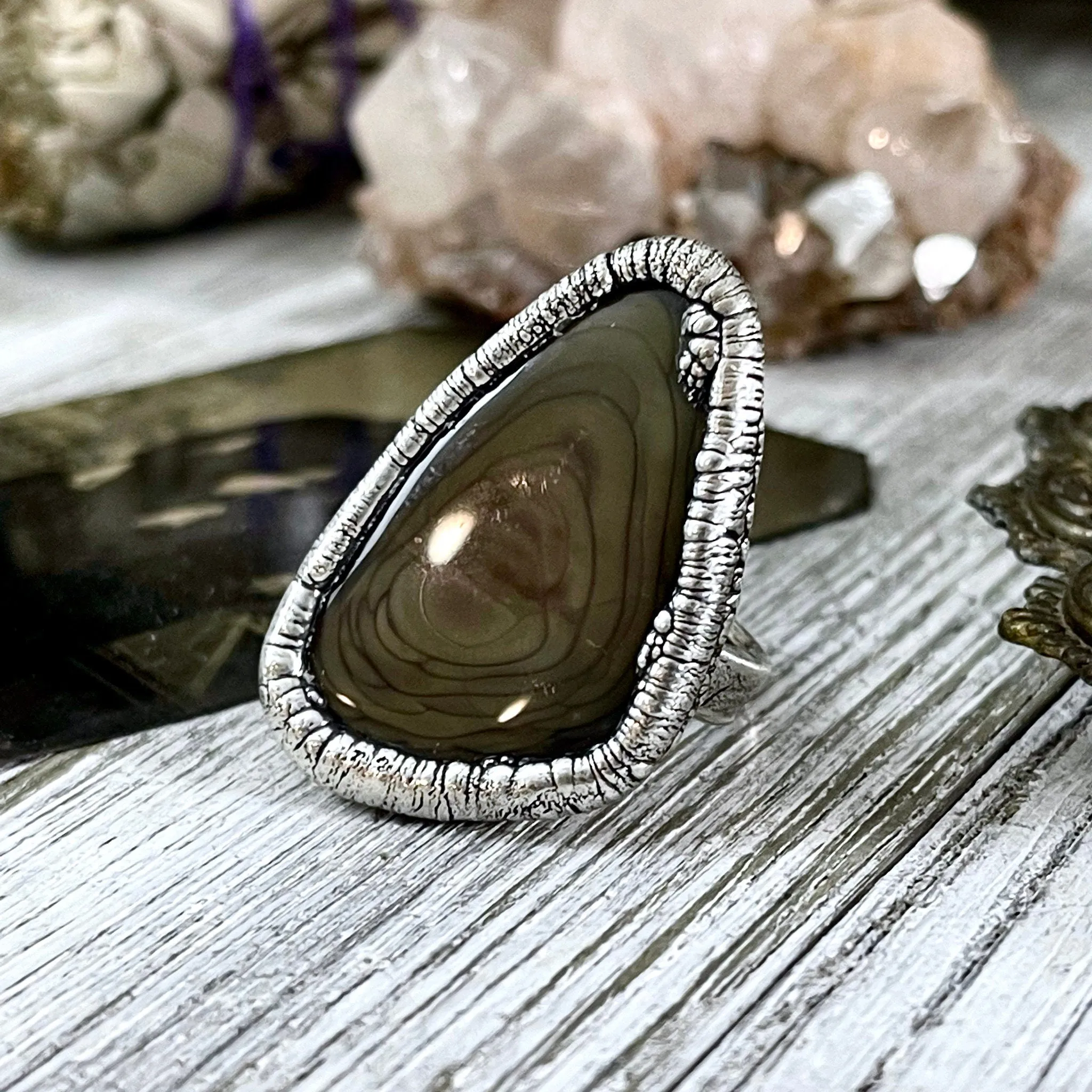 Size 8 Large Imperial Jasper Statement Ring in Fine Silver / Foxlark Collection - One of a Kind