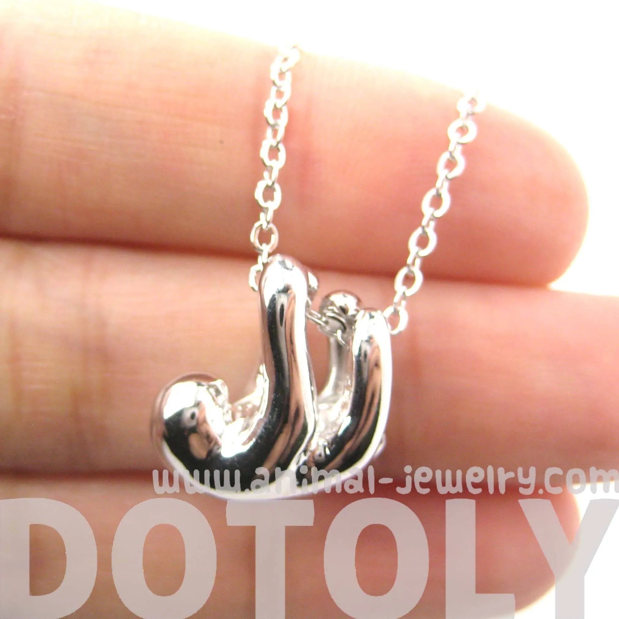 Sleek Abstract Sloth Shaped Animal Pendant Necklace in Silver | DOTOLY