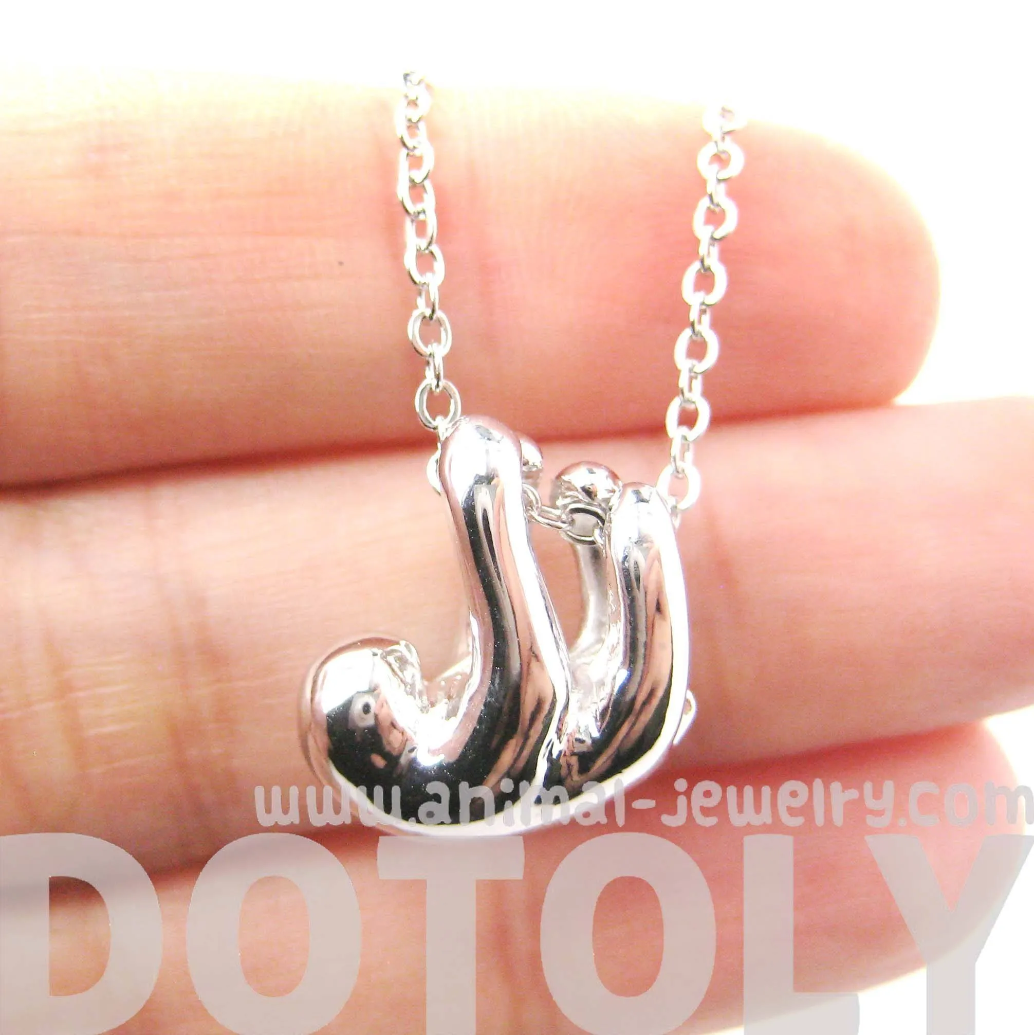 Sleek Abstract Sloth Shaped Animal Pendant Necklace in Silver | DOTOLY