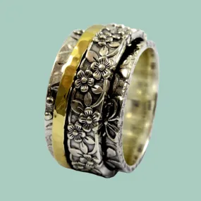 Spinner ring for woman. Floral rings for ladies engagement ring silver gold