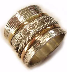 Spinner rings for women, spinner rings for men, silver spinner ring with 9ct gold bands