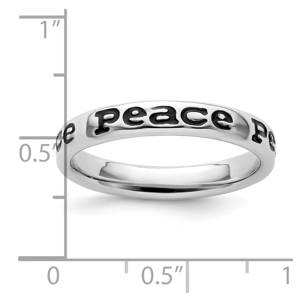 Stackable Expressions Polished Enameled Peace Ring in Sterling Silver