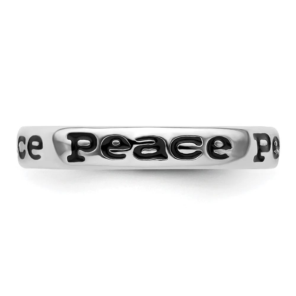 Stackable Expressions Polished Enameled Peace Ring in Sterling Silver