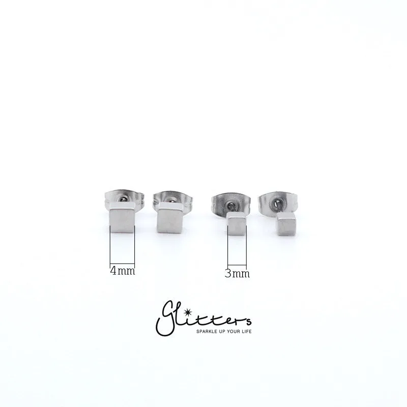 Stainless Steel Cube Stud Earrings-3mm | 4mm