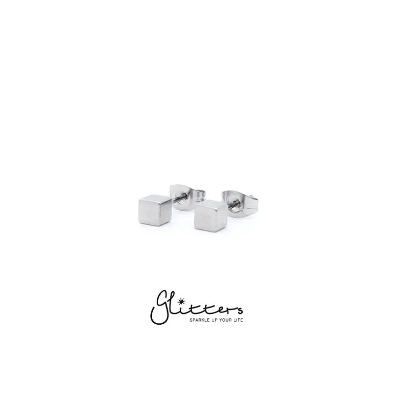 Stainless Steel Cube Stud Earrings-3mm | 4mm