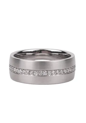 Stainless Steel Wide Inlay Diamond Eternity Band