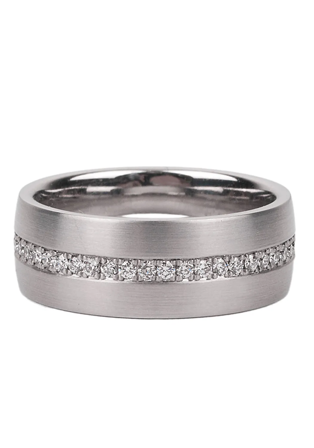 Stainless Steel Wide Inlay Diamond Eternity Band