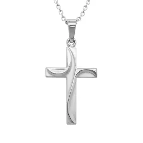 Sterling Silver Embossed Cross Pendant Necklace