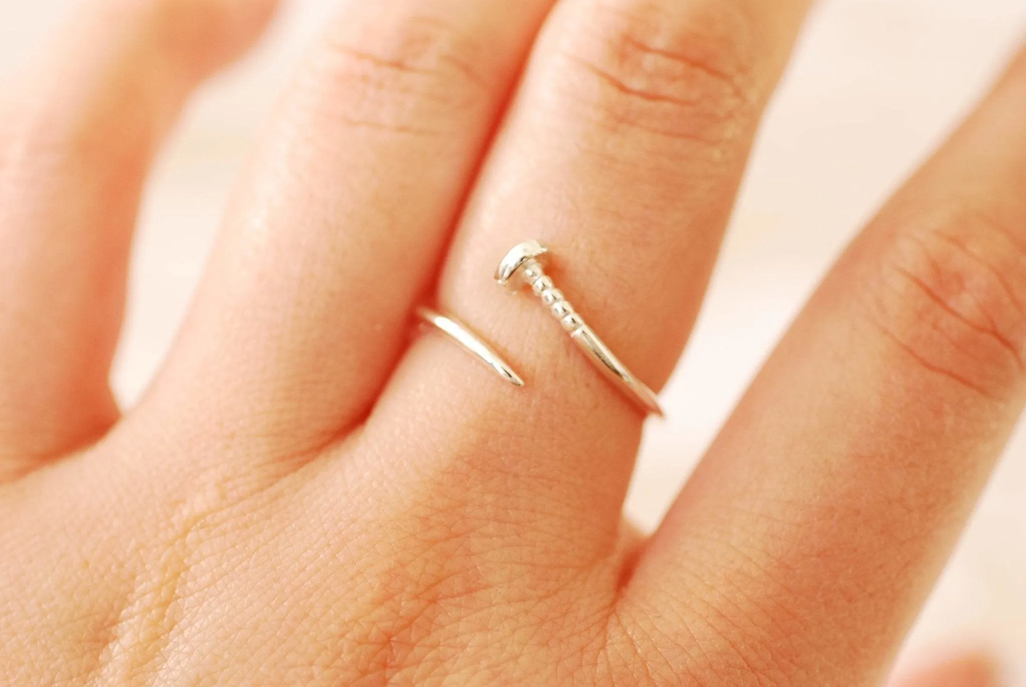 Sterling Silver or Gold Nail Ring - Adjustable Nail Screw Wrap Ring Midi Ring Dainty Ring Minimalist Ring Stacking Ring Spiral Ring