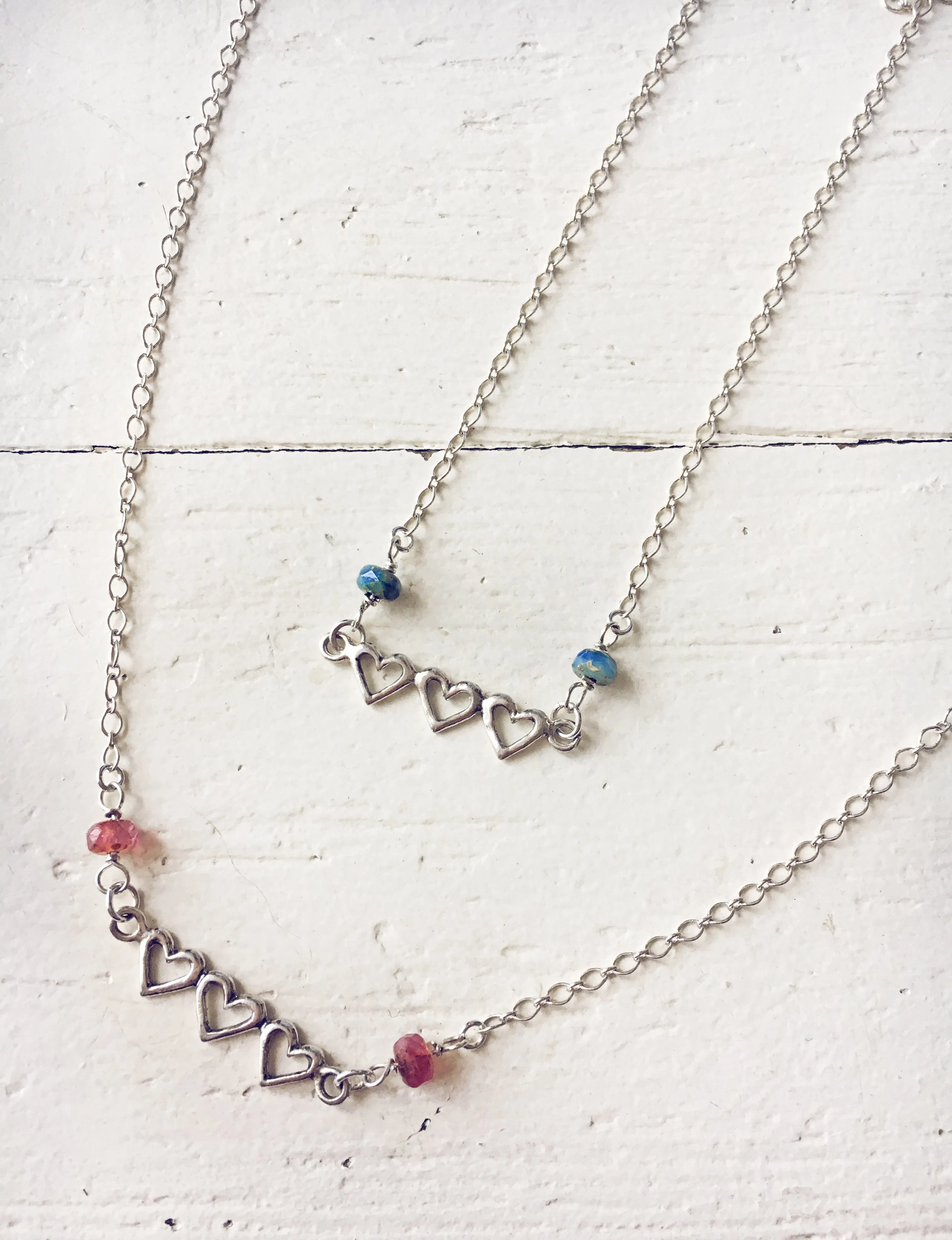 sterling silver triple 3 heart bar necklace