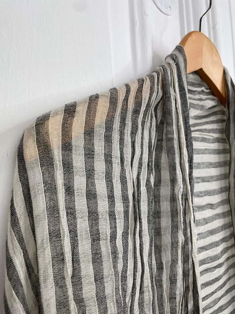 Stripe Raw Edge Scarf - Charcoal