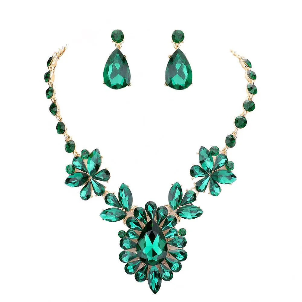 Teardrop Stone Cluster Evening Necklace