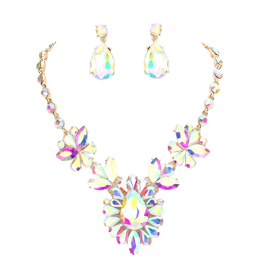 Teardrop Stone Cluster Evening Necklace