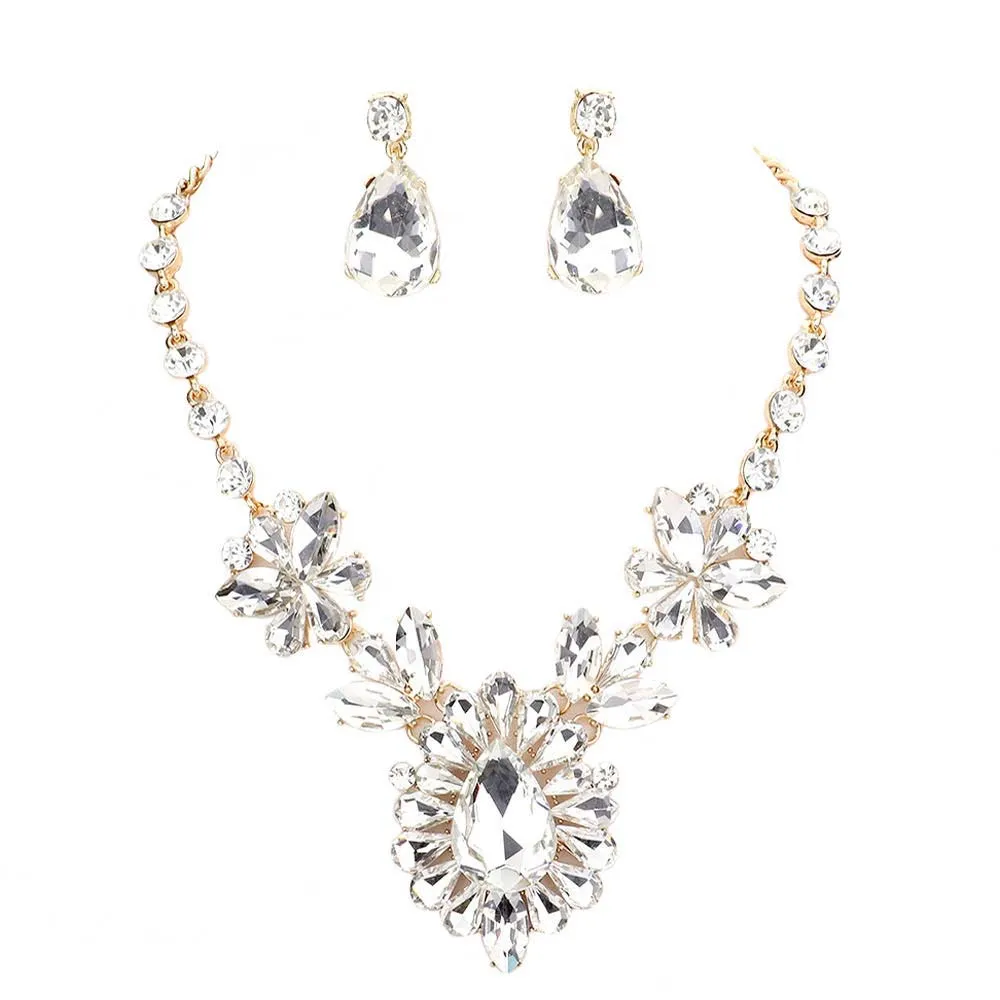 Teardrop Stone Cluster Evening Necklace