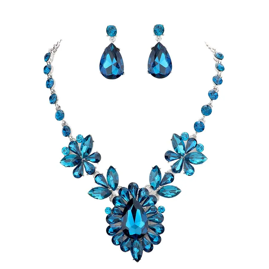 Teardrop Stone Cluster Evening Necklace